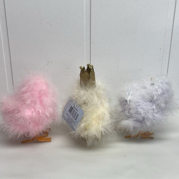 Fuzzy Chick Figurines Easter Spring Kitschy Kitsch Feathered set 3 - READ - Picture 7 of 8